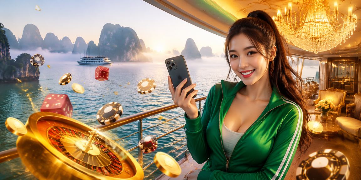 Khung cảnh Vịnh Hạ Long với người dùng kiểm tra ưu đãi hoàn trả qua ứng dụng re88