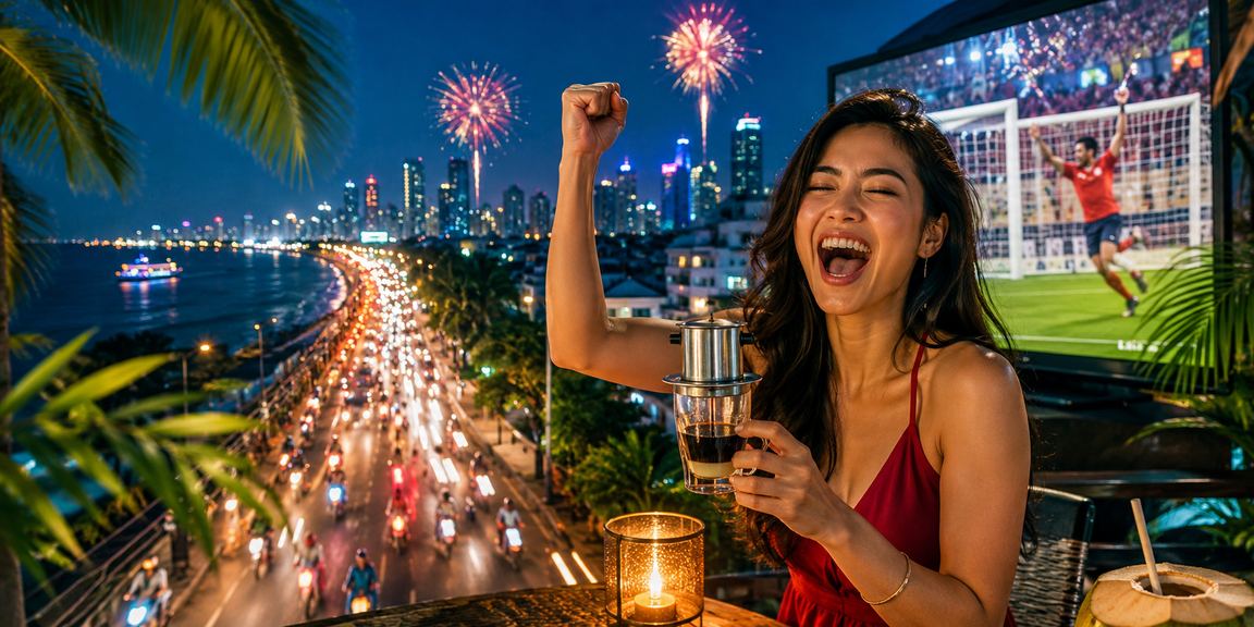 Người dùng tại TP.HCM kiểm tra tài khoản giải trí trực tuyến qua điện thoại trong quán cà phê