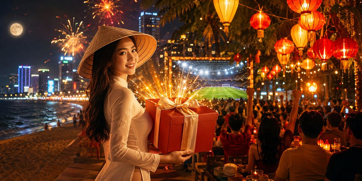 Người phụ nữ đội nón lá tại Hội An xem thông tin cá cược trên điện thoại trong không gian truyền thống